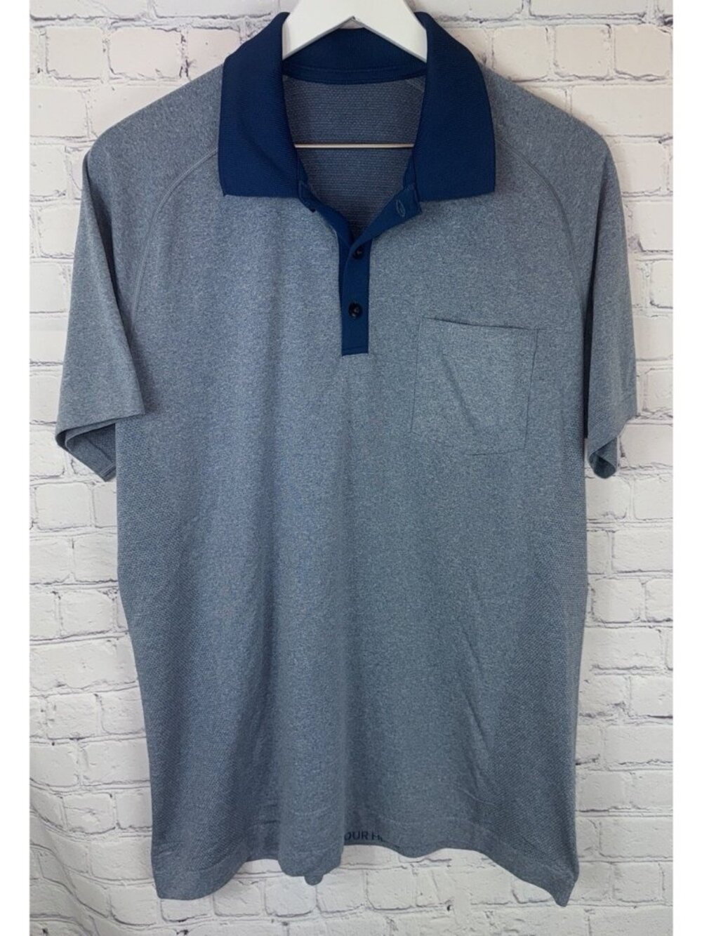LULULEMON Men’s Sz Large Blue Collared Metal Vent Tech Short Sleeve Polo Shirt